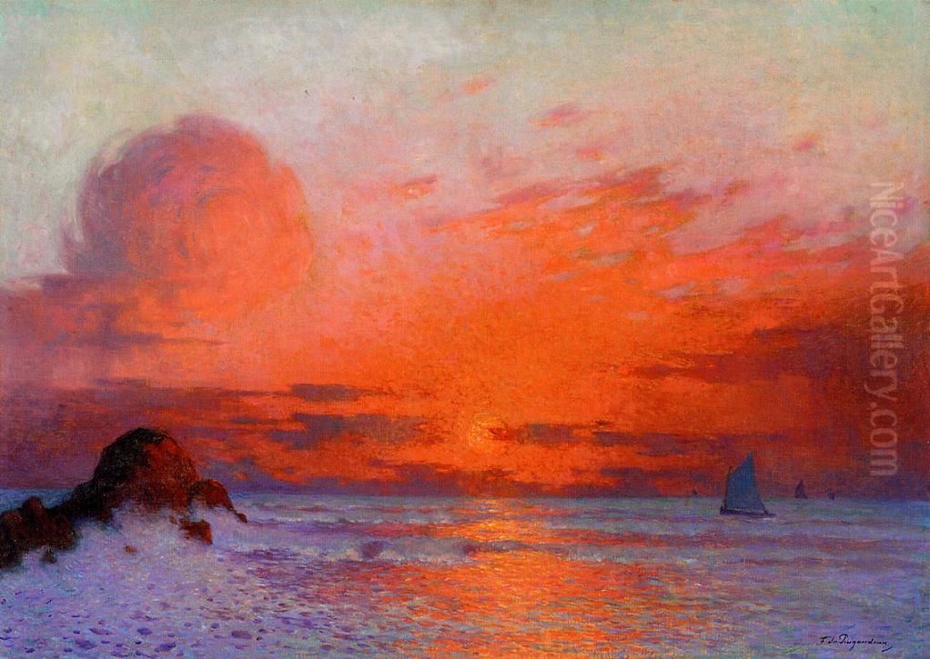 Sailboats at Sunset Oil Painting by Ferdinand du Puigaudeau