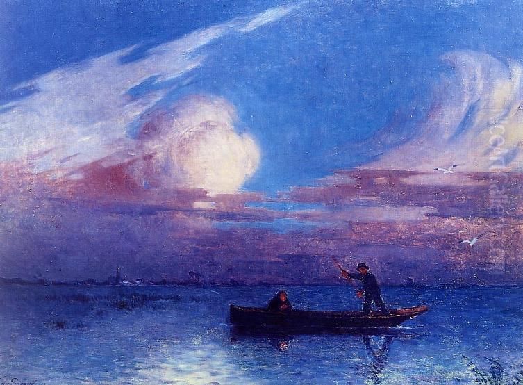 Boating at Night in Briere Oil Painting by Ferdinand du Puigaudeau