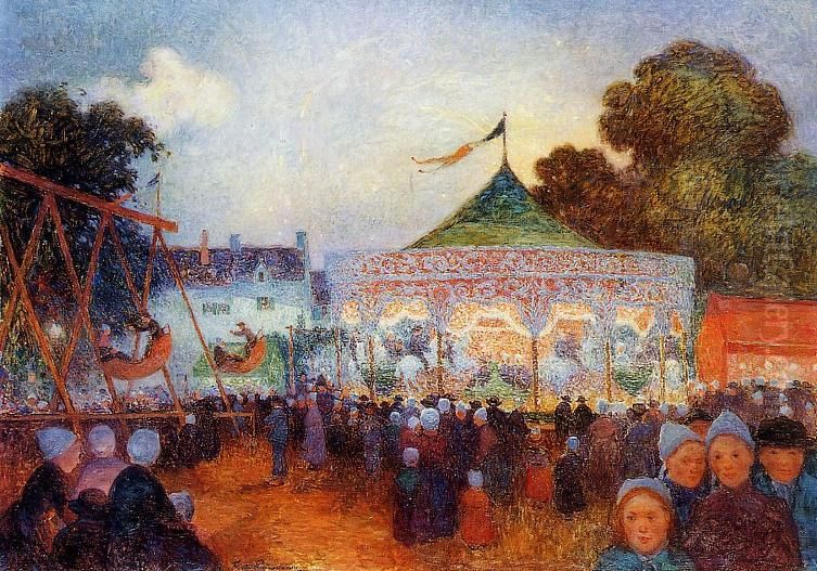Carousel at Night at the Fair Oil Painting by Ferdinand du Puigaudeau
