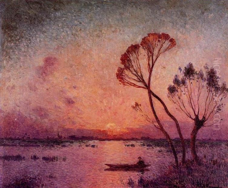 Sunset in Briere I Oil Painting by Ferdinand du Puigaudeau