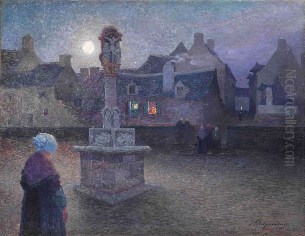 The Wayside Cross at Rochefort-en-Terre Oil Painting by Ferdinand du Puigaudeau