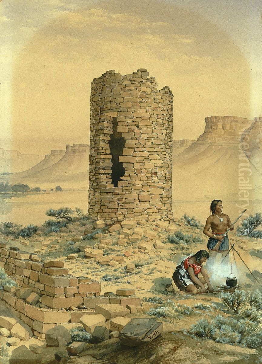 Ancient Stone Round Tower Oil Painting by William Henry Holmes