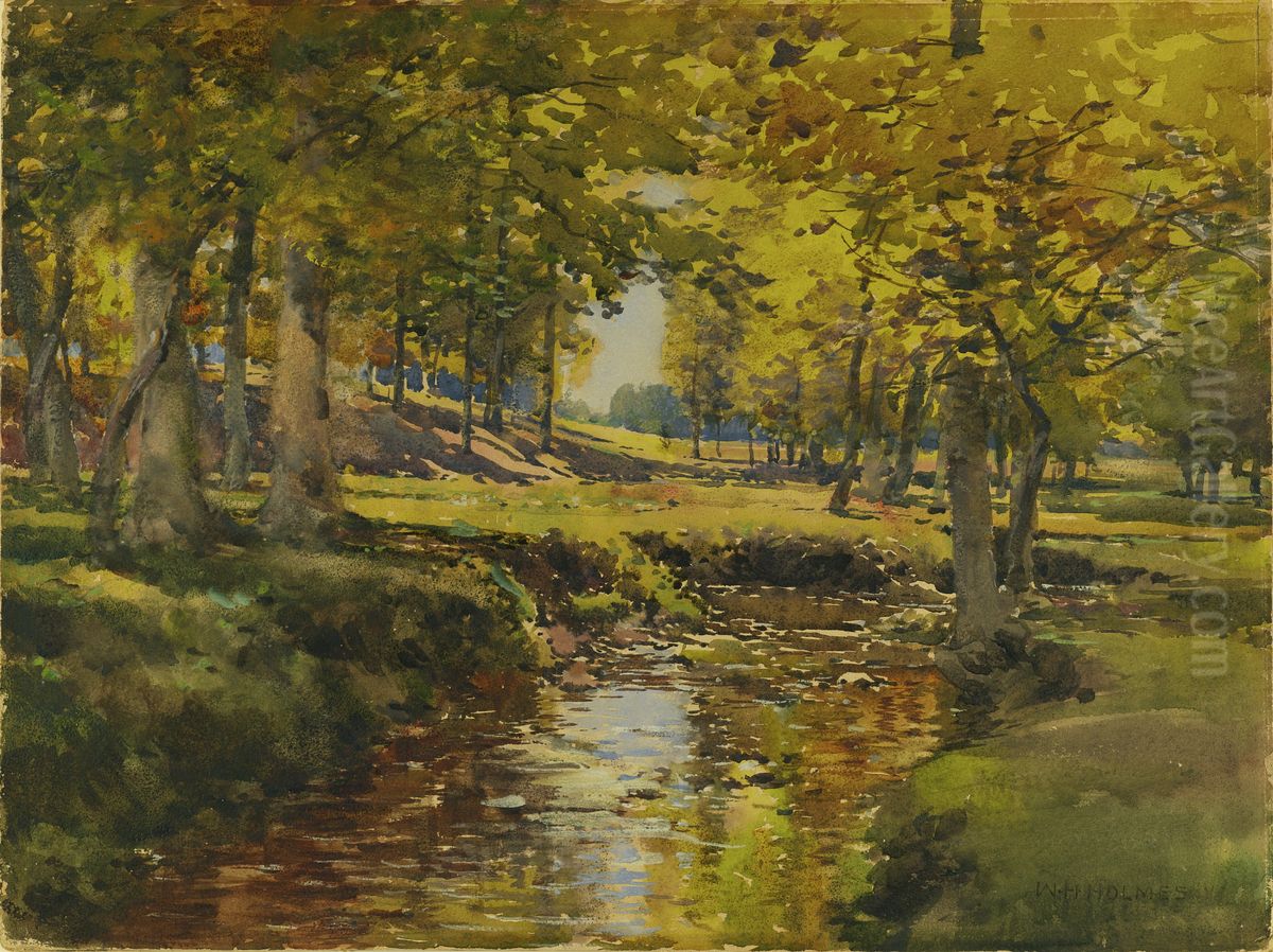Autumn in the Meadow Edge Oil Painting by William Henry Holmes