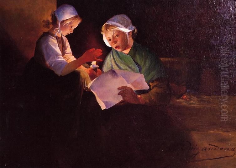 Reading Oil Painting by Ferdinand du Puigaudeau