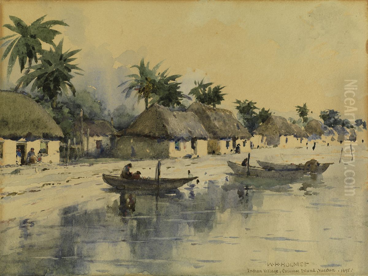 Indian Village, Cozumel Island, Yucatan Oil Painting by William Henry Holmes