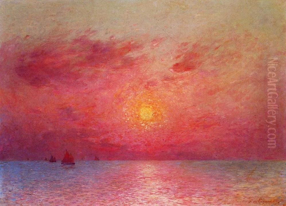 Sailboats at Sea, Evening Oil Painting by Ferdinand du Puigaudeau