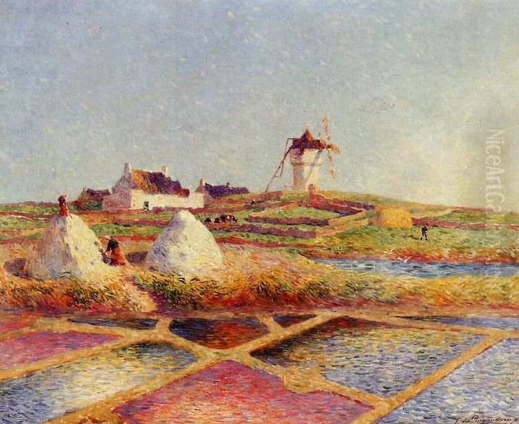 Landscape with Mill near the Salt Ponds Oil Painting by Ferdinand du Puigaudeau