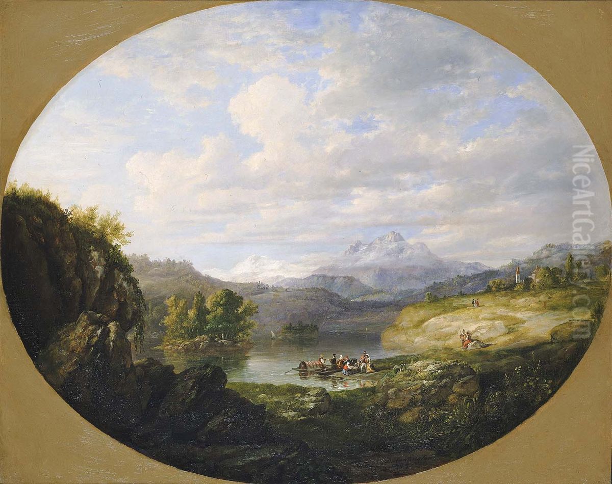 A Swiss Lake Oil Painting by Daniel Huntington