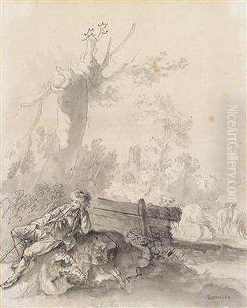 Ashepherd And His Flock At The Rest Oil Painting by Giovani Battista Casanova