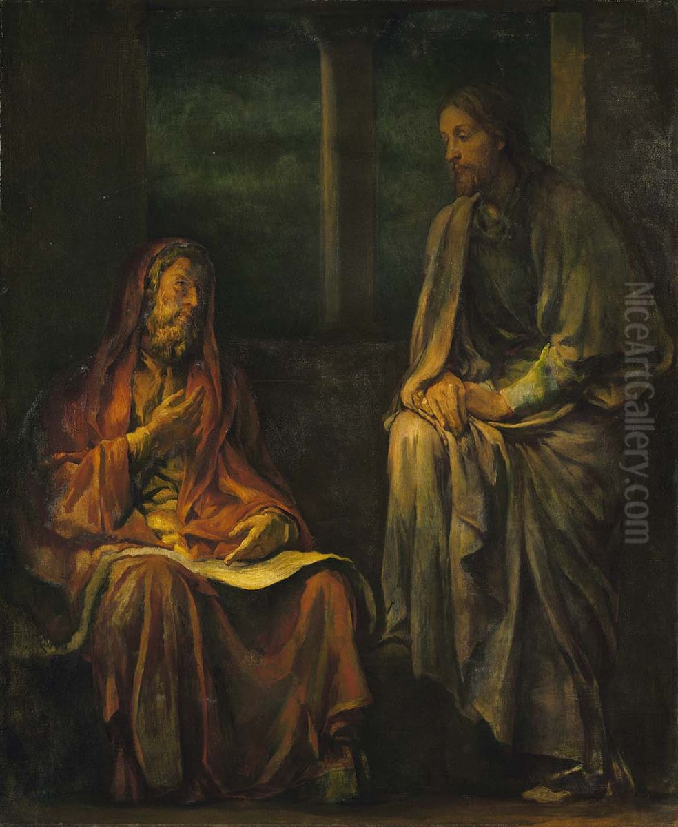 Visit of Nicodemus to Christ Oil Painting by John La Farge