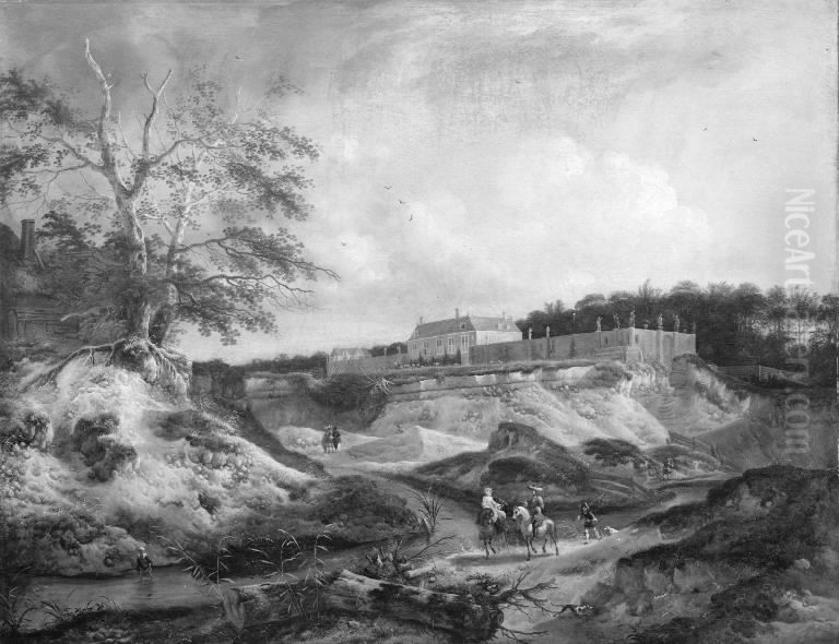 A Manor House on a Steep Chalk Hill Oil Painting by Jan Wouwerman