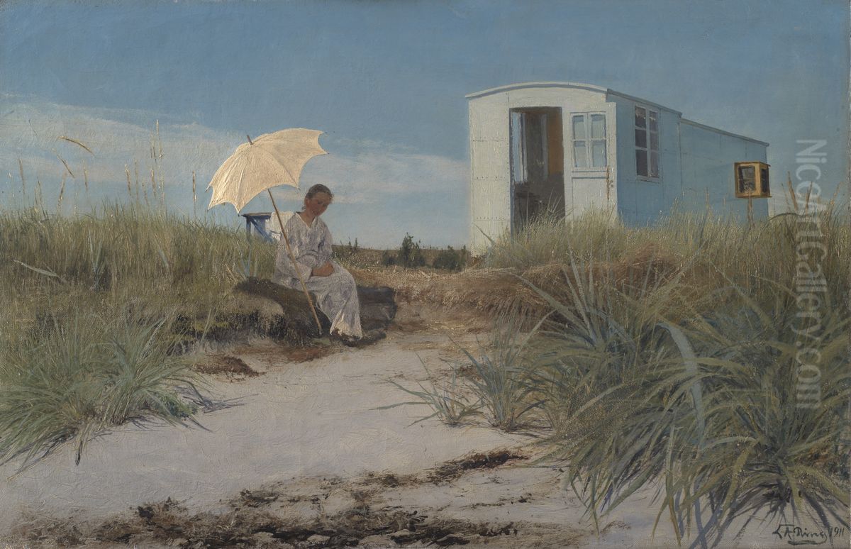 The Artist's Wife with the Family Caravan Oil Painting by Laurits Andersen Ring