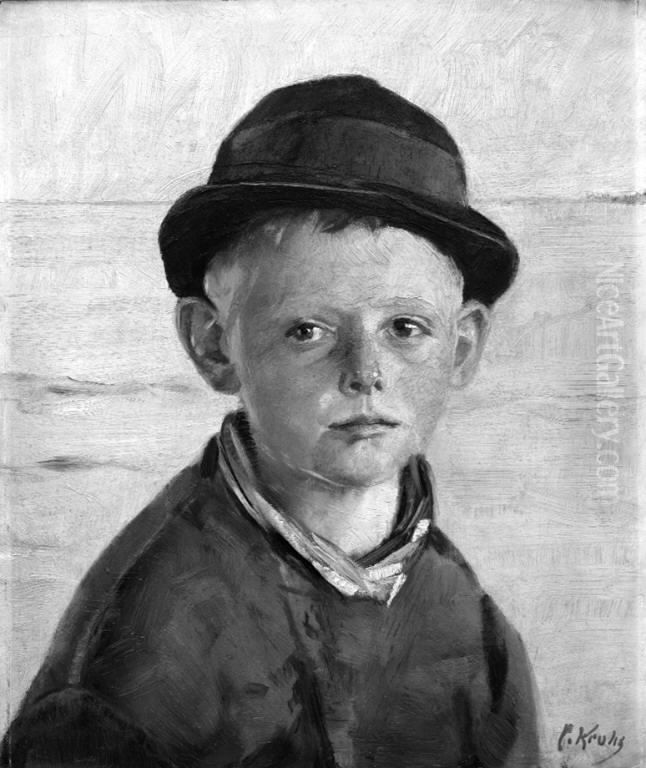 Fisher Boy by the Sea, Evening Sun Oil Painting by Christian Krohg