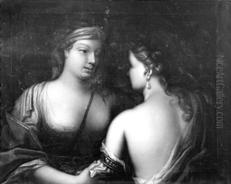 Tvende fruentimmer i halv figur Oil Painting by Jacques d'Agar