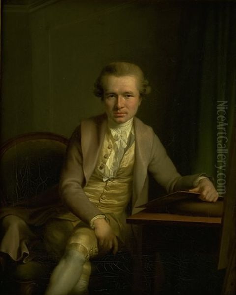 The Engraver Johann Friderich Clemens at his Work Table Oil Painting by Jens Juel