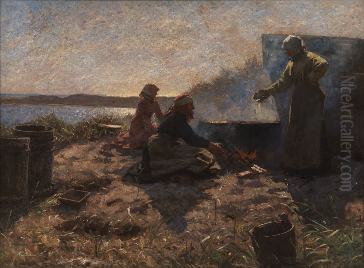 Trankogning ved Nymindegab Oil Painting by Laurits Tuxen