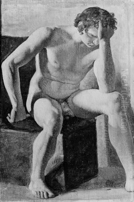 Siddende mandlig model Oil Painting by Constantin Hansen