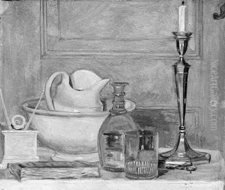 Still Life in White and Grey Oil Painting by Lorenz Frolich