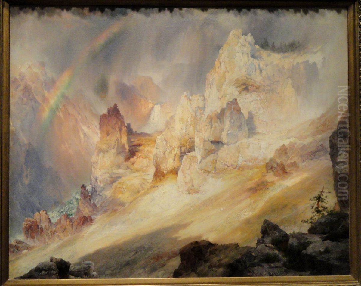 Rainbow over the Grand Canyon of the Yellowstone Oil Painting by Thomas Moran