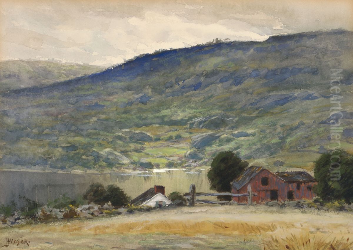 Hill and Lake Oil Painting by James Henry Moser