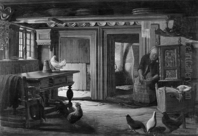 En bondestuen Oil Painting by Hans Jorgen Hammer