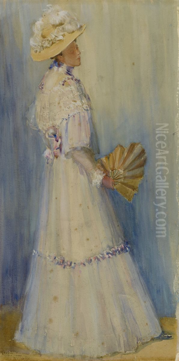 Lady with a Fan Oil Painting by Rhoda Carleton Holmes Nicholls
