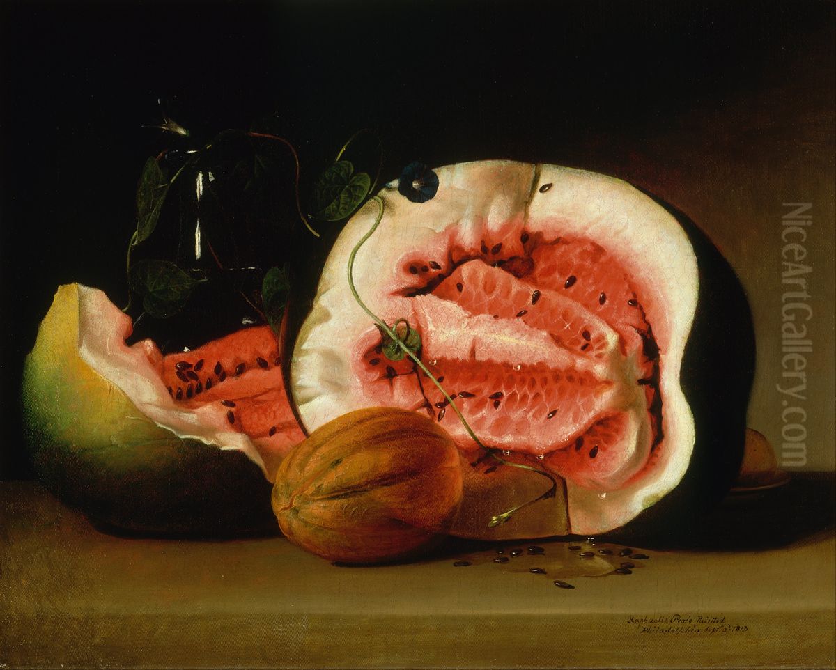 Melons and Morning Glories Oil Painting by Raphaelle Peale