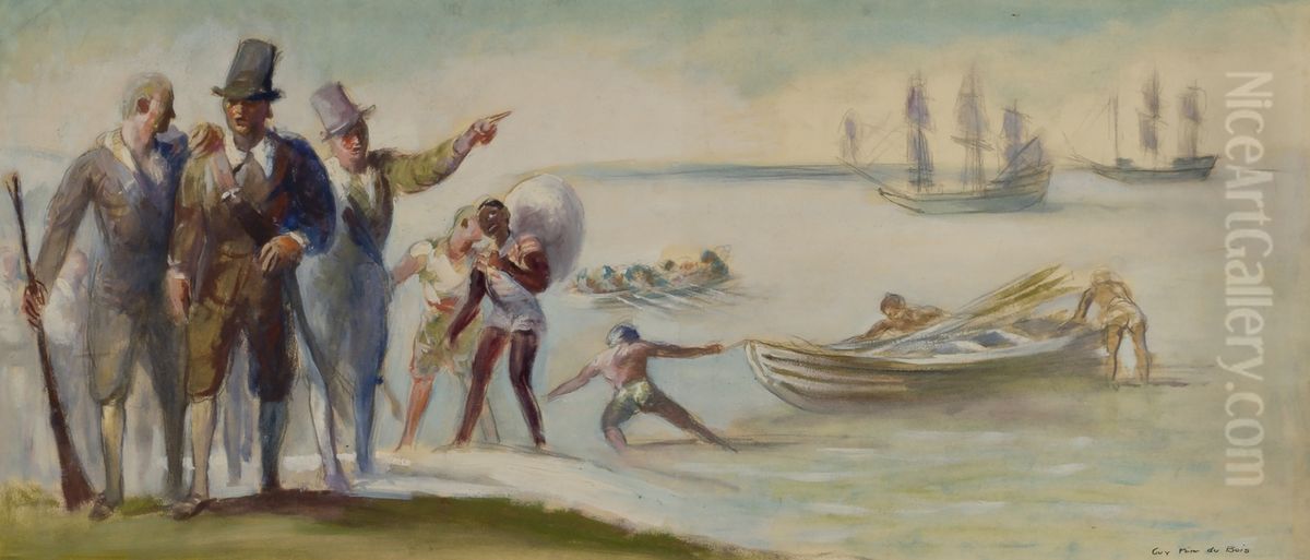 First Landing at Weymouth (Study for Post Office Mural, Weymouth Branch, Boston, MA) Oil Painting by Guy Pene Du Bois