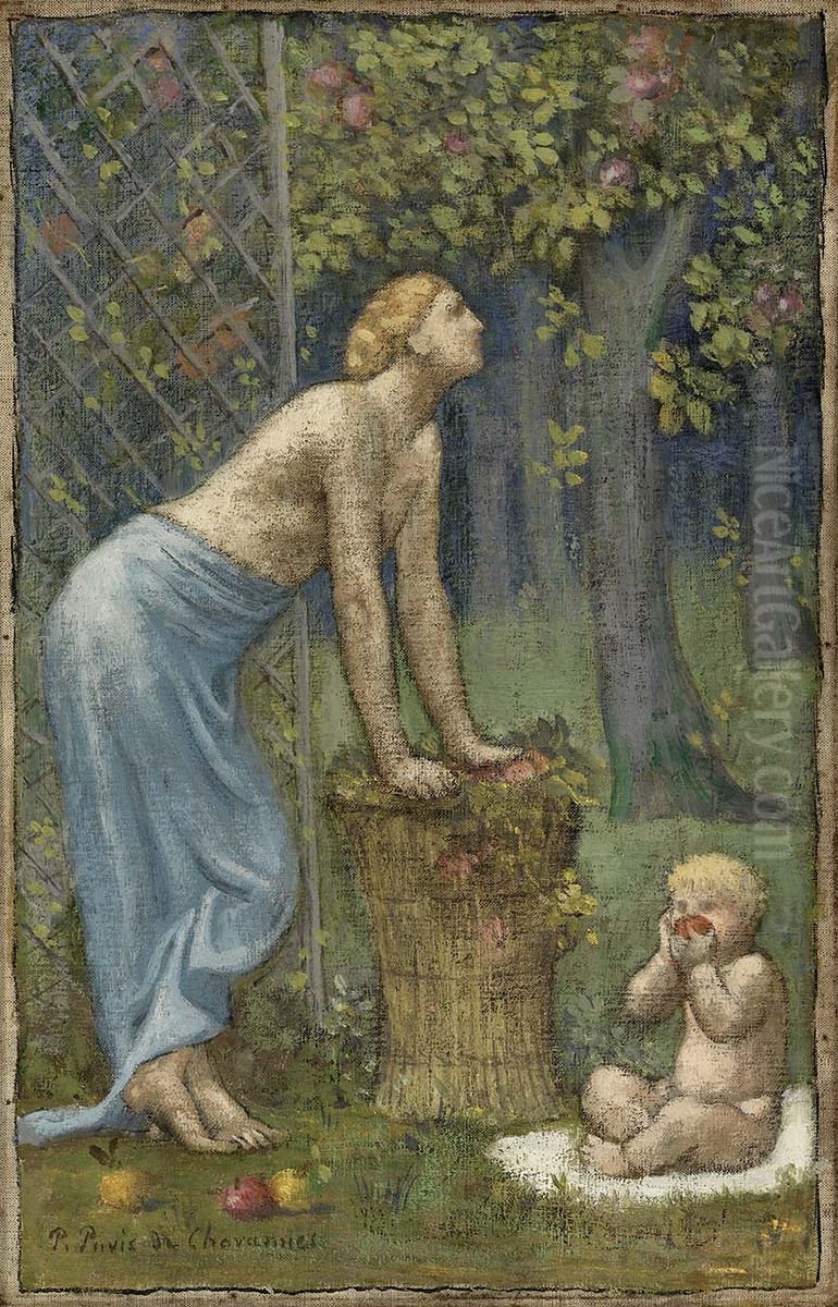 Recolte des Pommes Oil Painting by Pierre Puvis de Chavannes