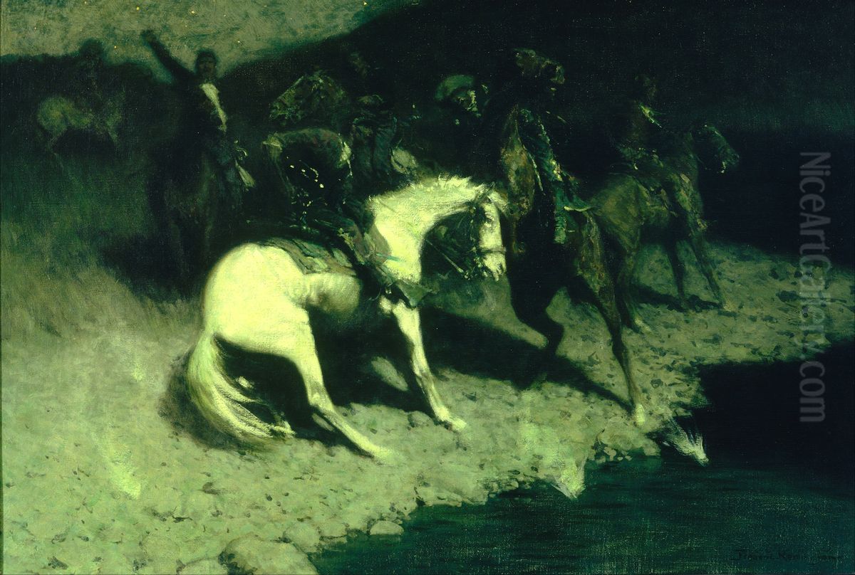Fired On Oil Painting by Frederic Remington