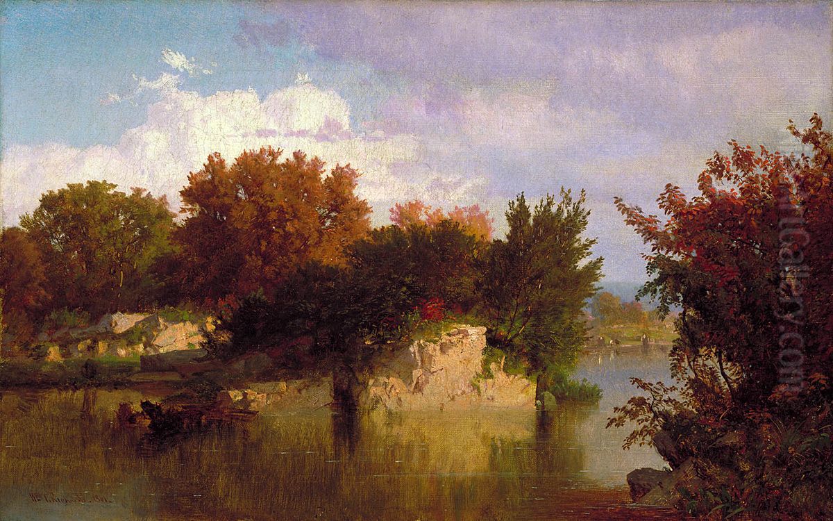 Trees along Stream in Fall Oil Painting by William Trost Richards