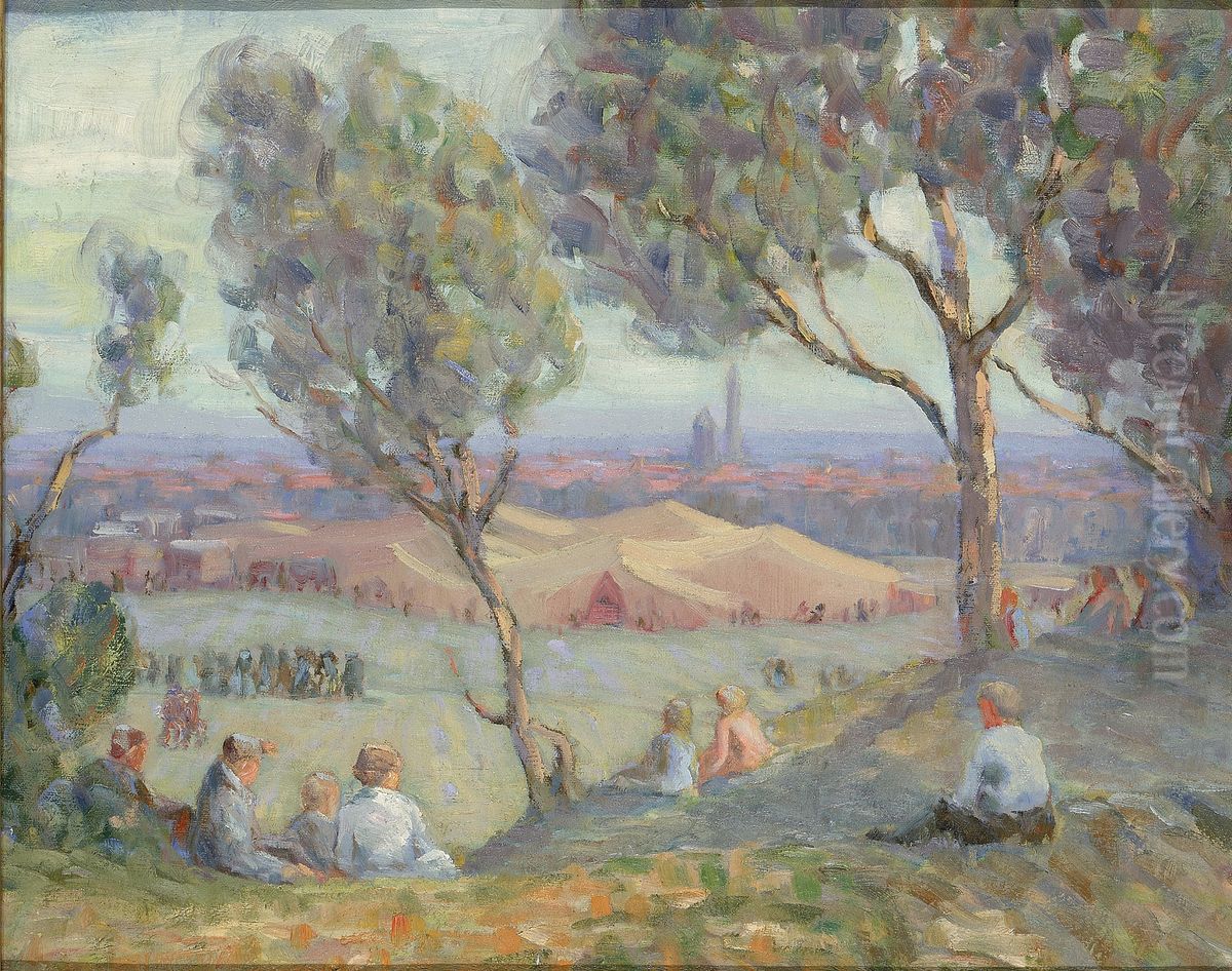 View from Arlington Heights, with Chautaqua Tents and the Washington Monument in the Background Oil Painting by A. H. O. Rolle