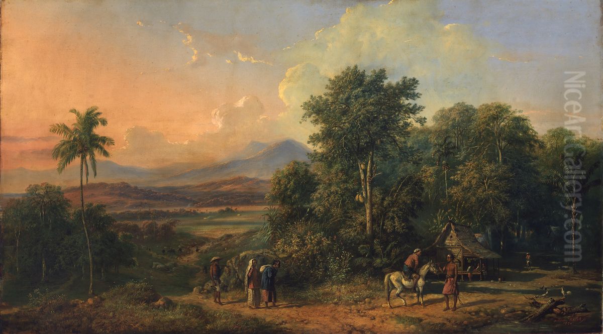 Forest and Native House Oil Painting by Raden Saleh