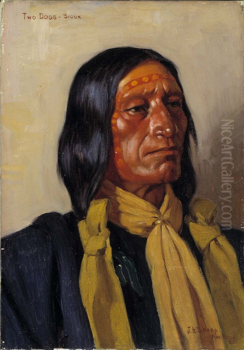 Two Dogs Oil Painting by Joseph Henry Sharp