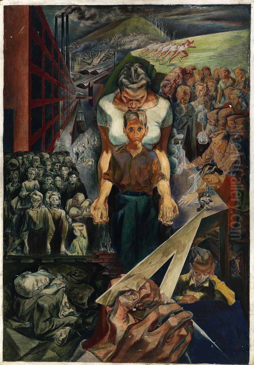 Contemporary Justice and the Child (Mural Study, Department of Justice, Washington, D.C.) Oil Painting by Symeon Shimin