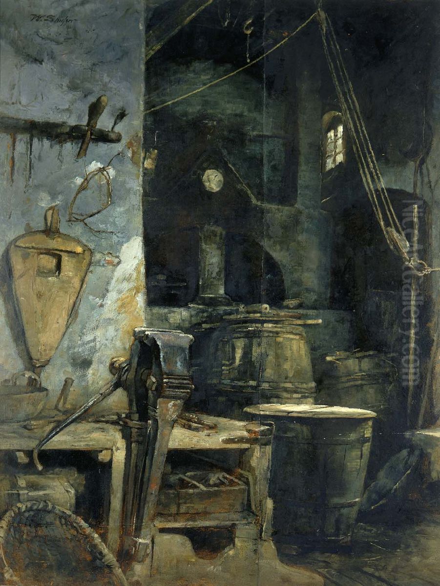 Bell Foundry, Germany Oil Painting by Walter Shirlaw