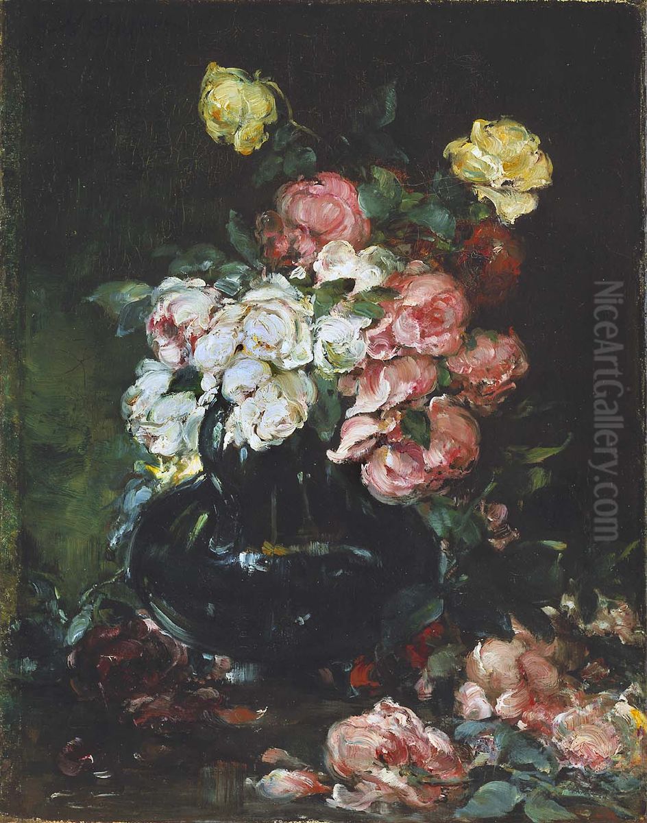 Roses Oil Painting by Walter Shirlaw