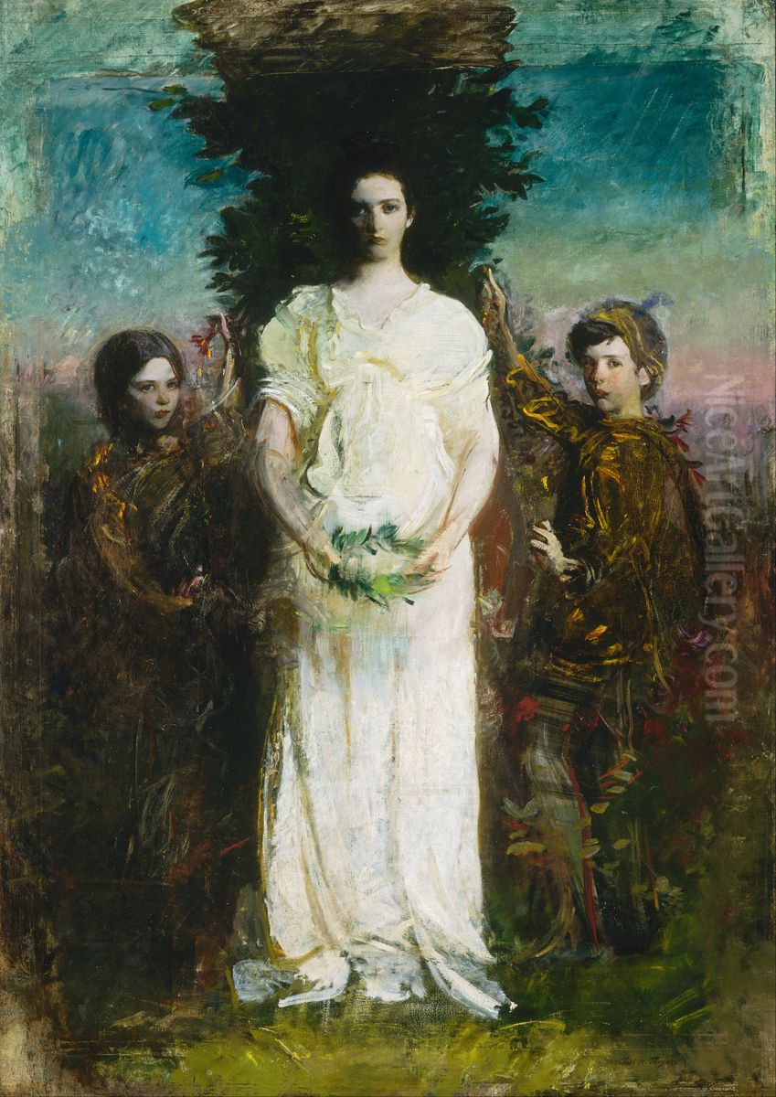 My Children (Mary, Gerald, and Gladys Thayer) Oil Painting by Abbott Handerson Thayer