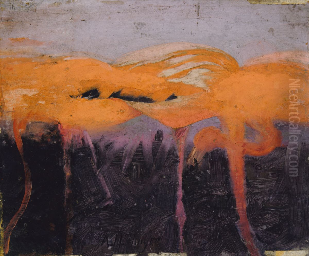 Red Flamingoes, study for book Concealing Coloration in the Animal Kingdom Oil Painting by Abbott Handerson Thayer