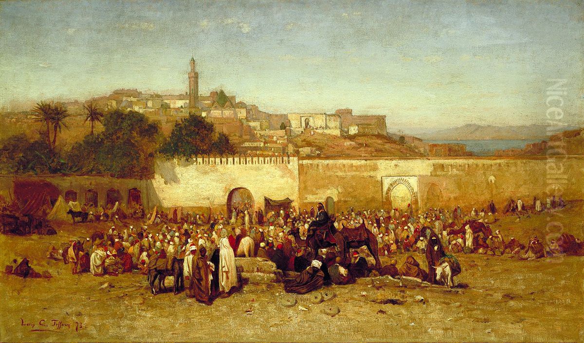 Market day outside the walls of Tangiers, Morocco Oil Painting by Louis Comfort Tiffany