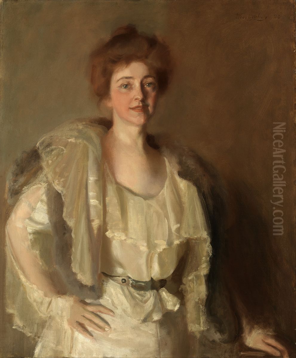 Alice Barney in Whites and Browns Oil Painting by Pierre Troubetskoy