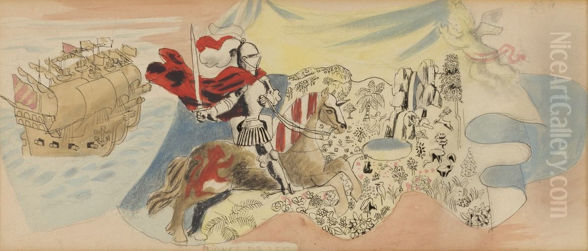 Juan Ponce de Leon (study for Tallahassee mural) Oil Painting by Edward Buk Ulreich