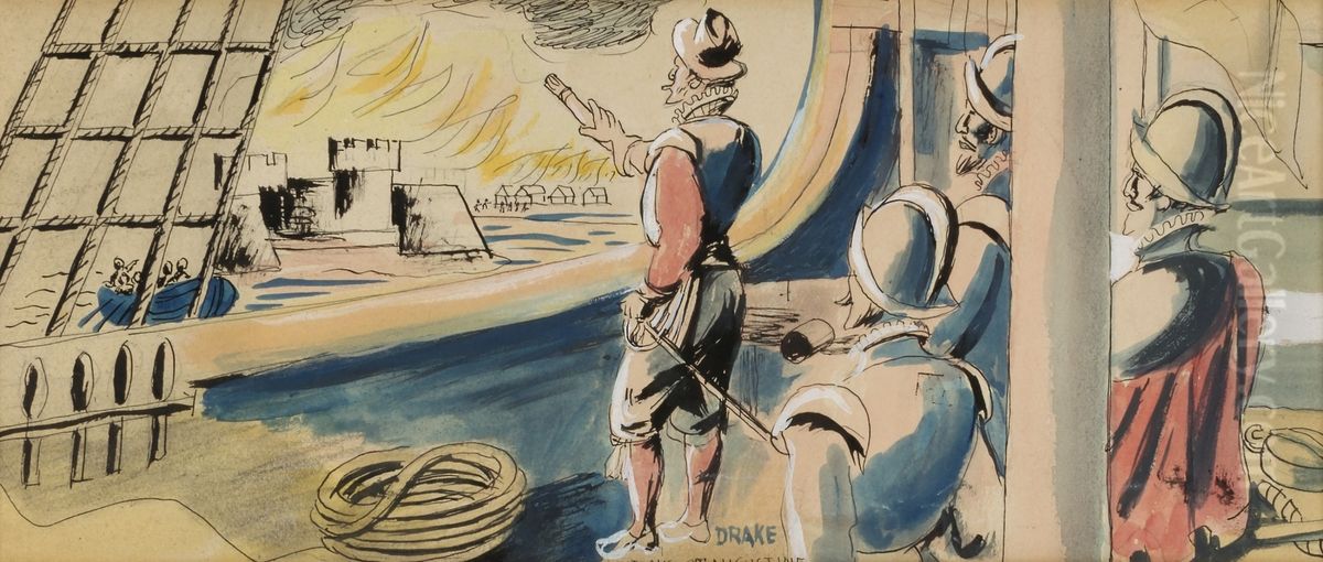 Sir Francis Drake (study for Tallahassee mural) Oil Painting by Edward Buk Ulreich