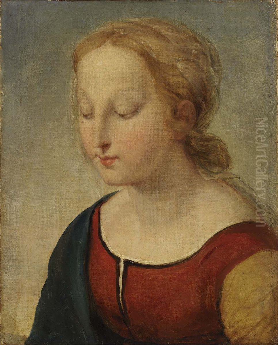 Head of the Madonna (from la Belle Jardiniere) Oil Painting by Raphael