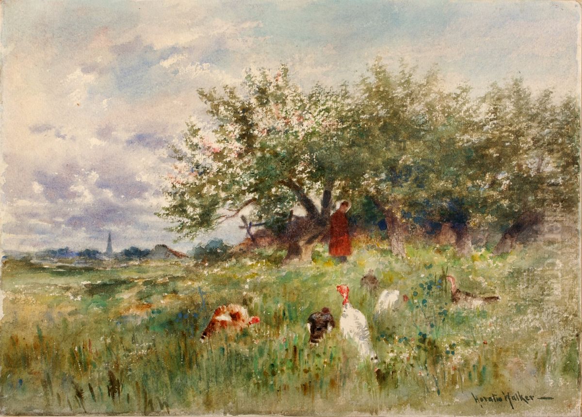 Watching the Turkeys Oil Painting by Horatio Walker