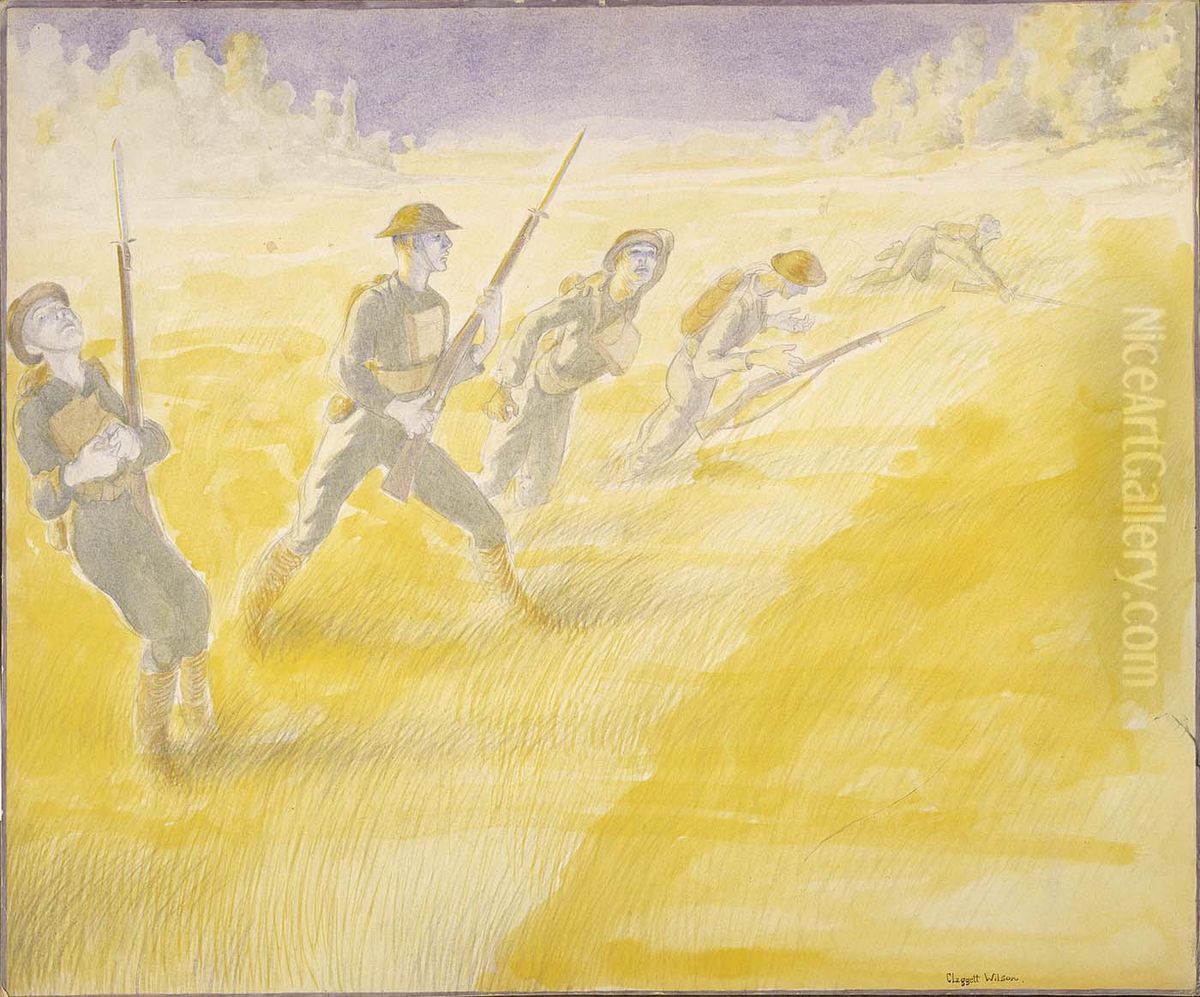 First Attack on the Bois de Belleau, June 6, 1918, at Five O'Clock--3rd Battalion, 5th Regiment of Marines Advancing Oil Painting by Claggett Wilson