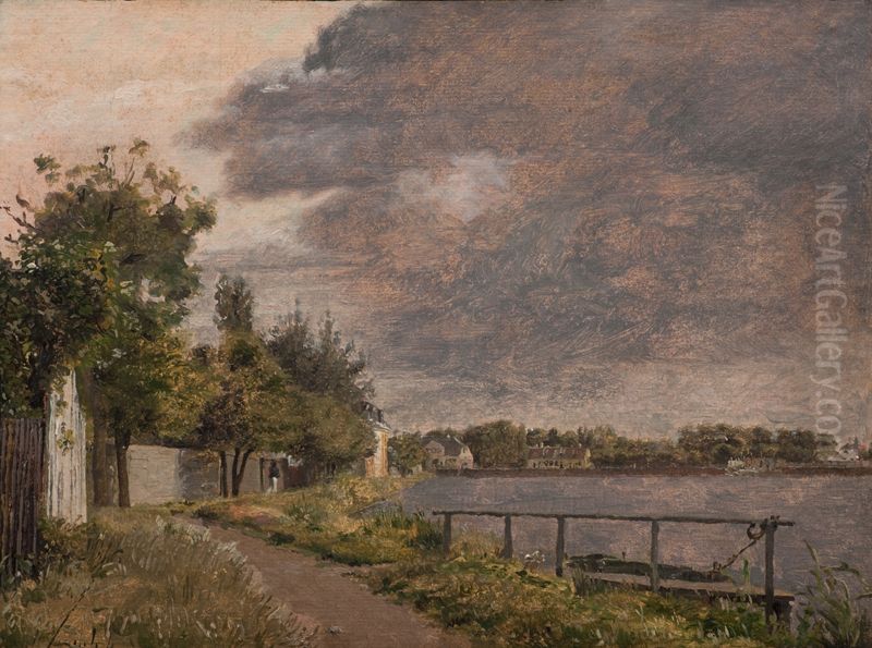 View of Dosseringen near the Suburb Osterbro outside Copenhagen, Cloudy Sky Oil Painting by Christen Kobke