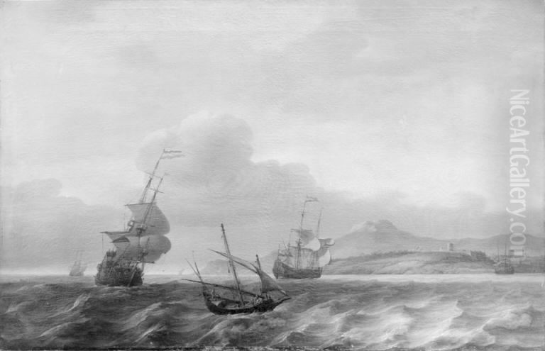 Fresh Breeze against a high Coast Oil Painting by Jan Theunisz Blanckerhoff