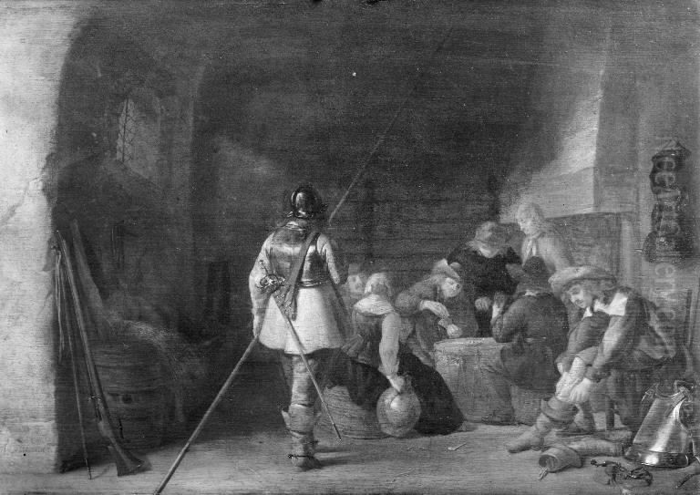 A Guardroom Oil Painting by Anthonie Palamedesz.