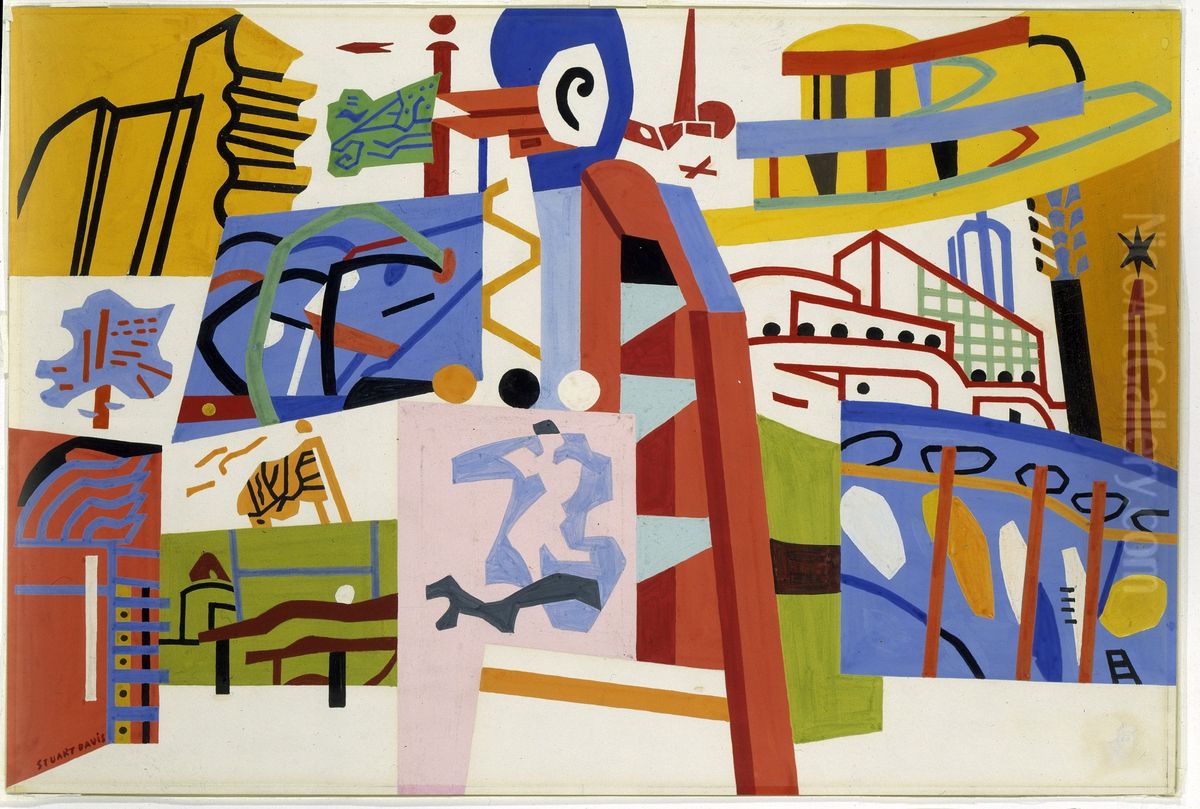 Impression of the New York World's Fair (mural study, Communications Building, World's Fair, Flushing, New York) Oil Painting by Stuart Davis
